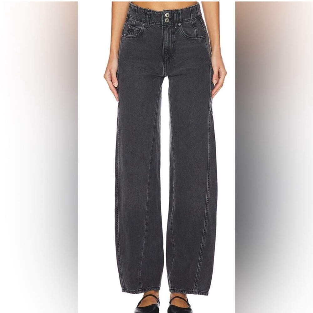 Free People Aster High Rise Straight Jean Black Rustic‎ Relaxed Fit Sz 24